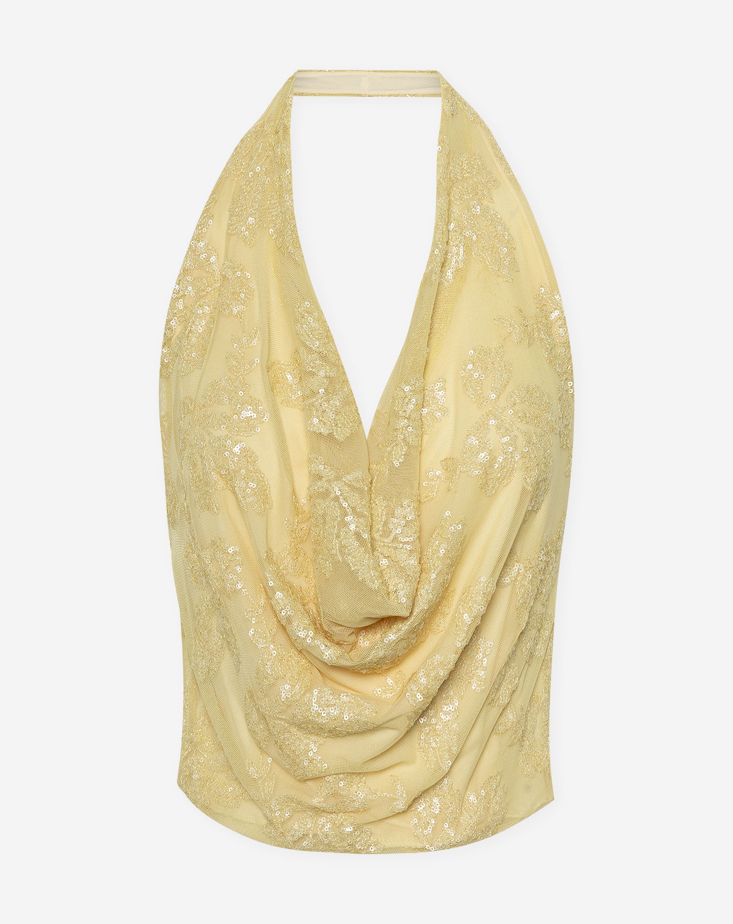 SEQUINS LEAF HALTER TOP BOTERGEEL