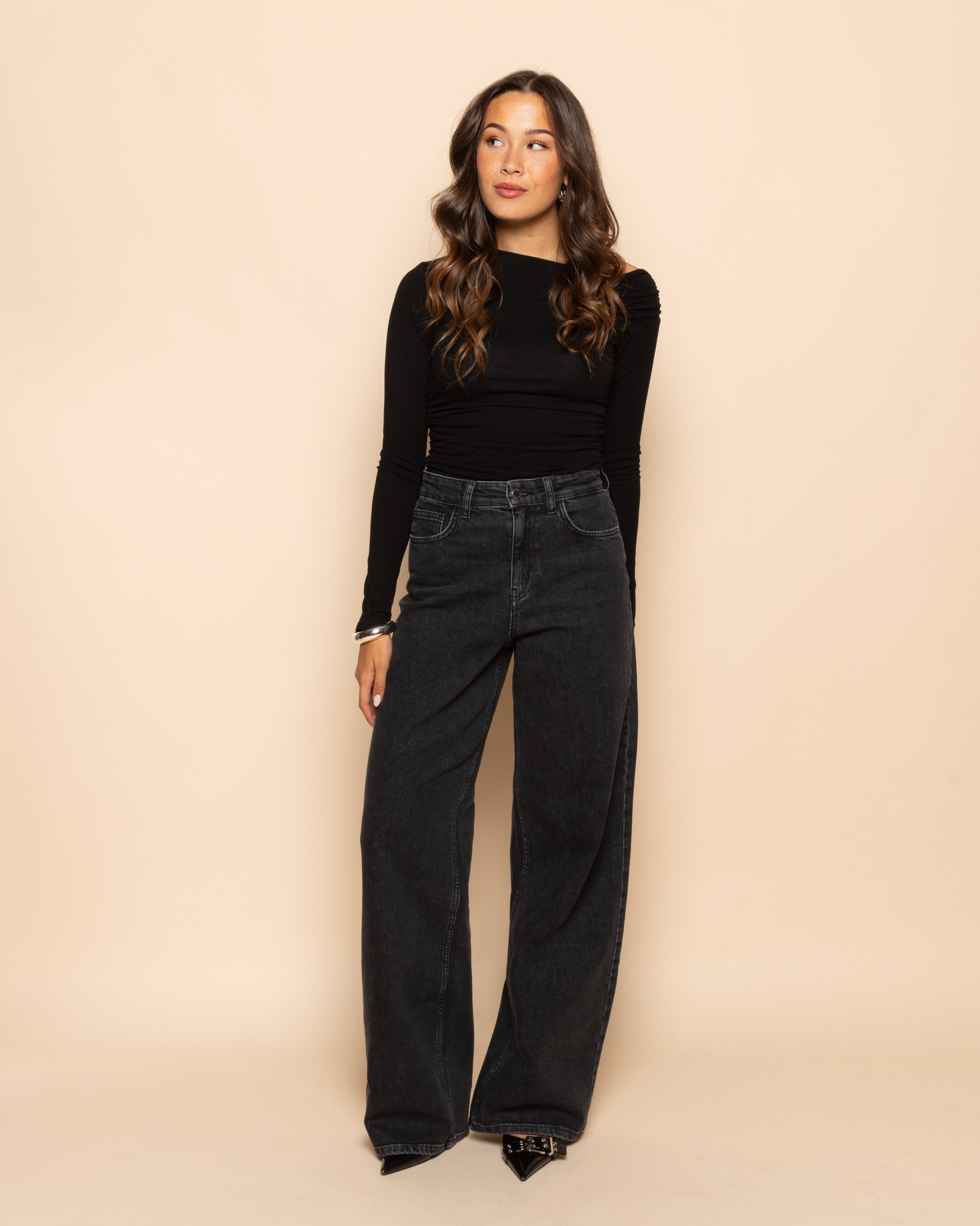 COMFORT WIDE LEG JEANS DARK GREY