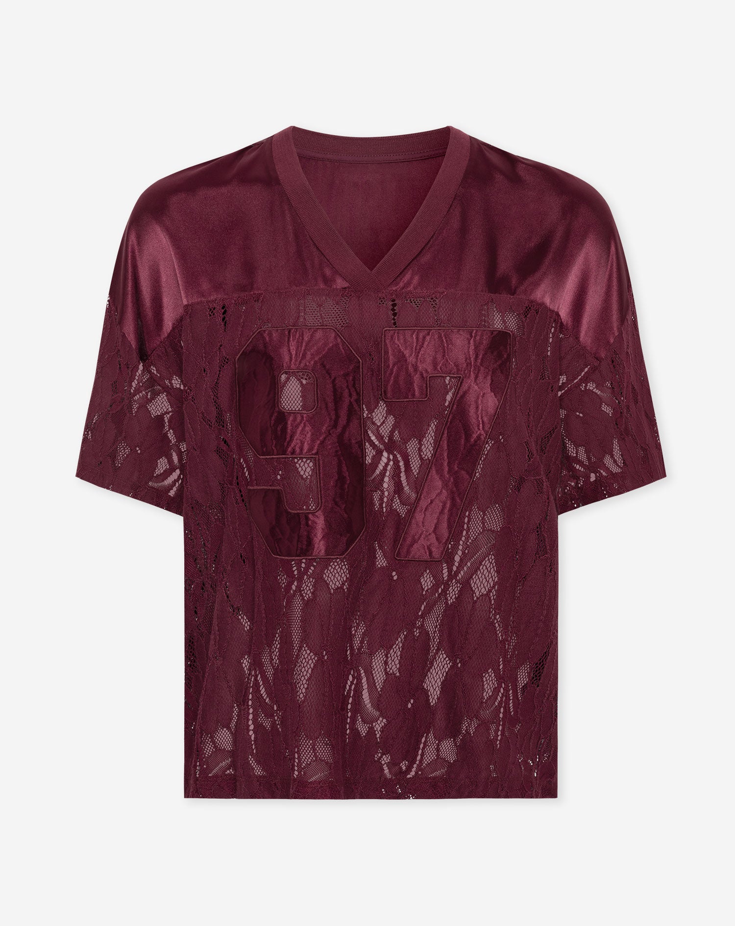 97 SATIN LACE OVERSIZED TEE DARK BURGUNDY