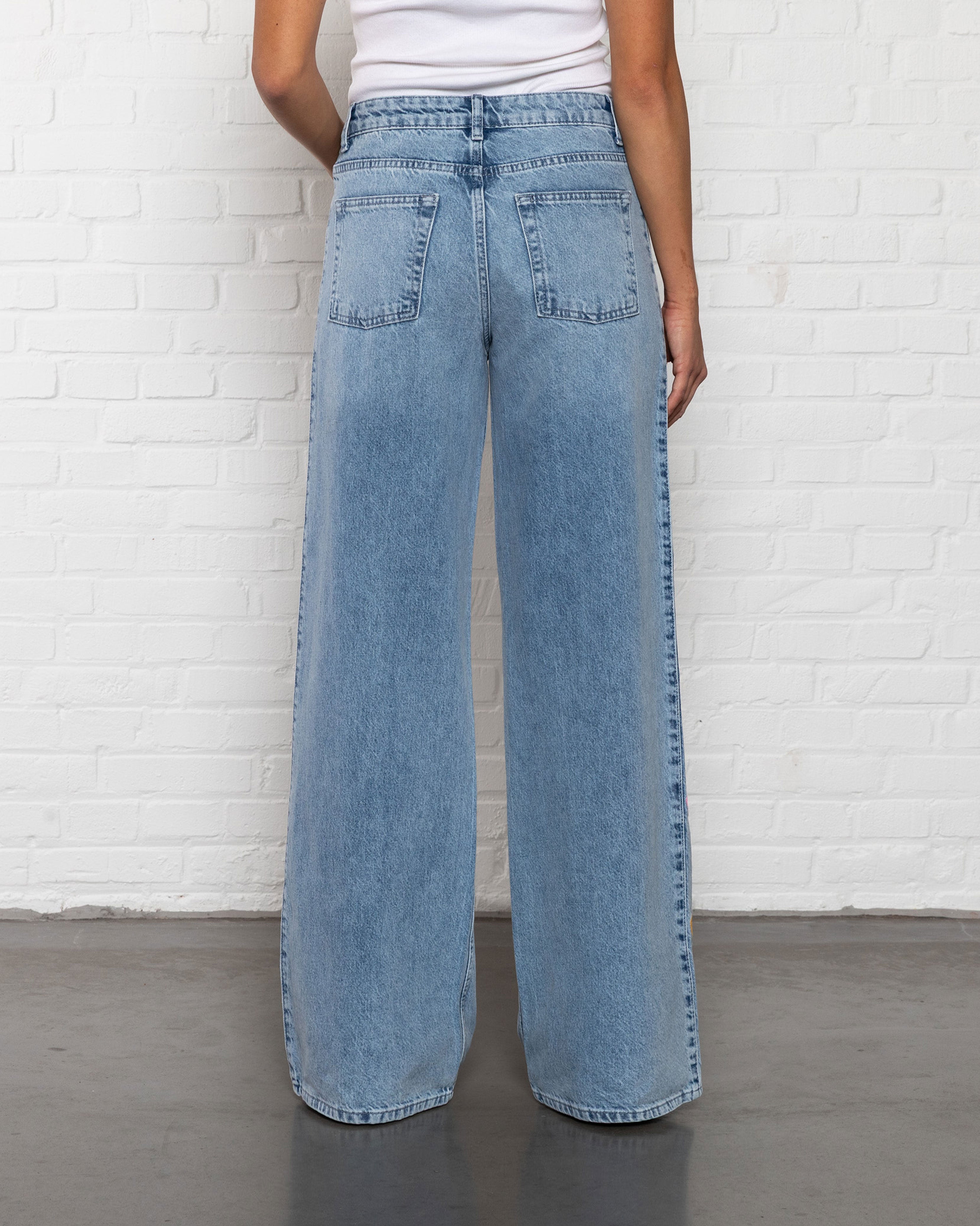 SIDE HEART WIDE LEG JEANS ORANJE ROZE