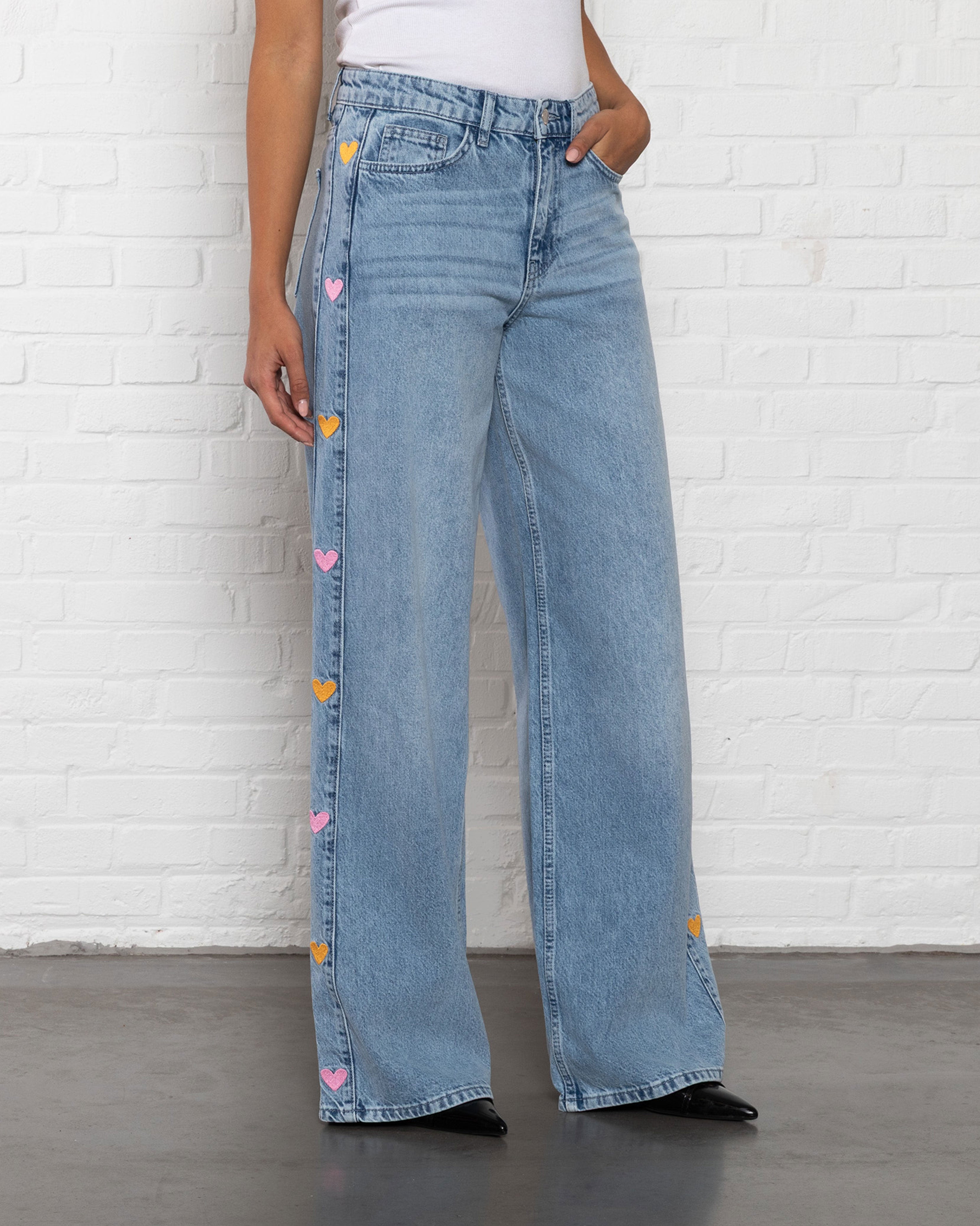 SIDE HEART WIDE LEG JEANS ORANJE ROZE