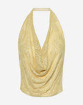 SEQUINS LEAF HALTER TOP BOTERGEEL