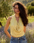 SEQUINS LEAF HALTER TOP BOTERGEEL
