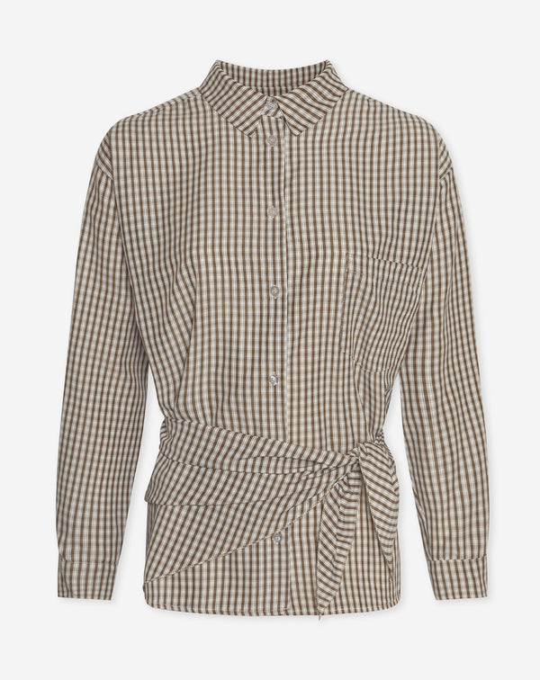 CHECK SCARF BLOUSE BRUIN