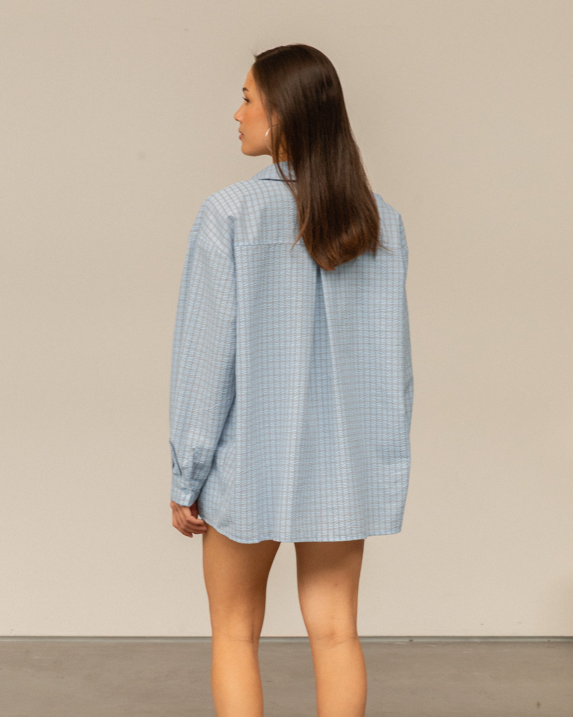 CHECK OVERSIZED BLOUSE LICHTBLAUW