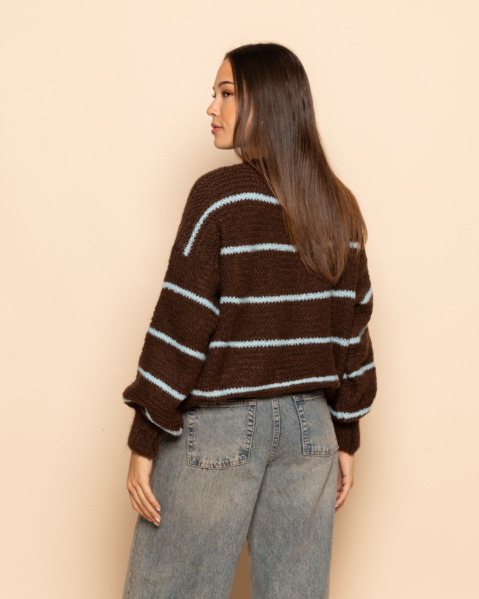AIMEE SMALL STRIPE KNIT BRUIN