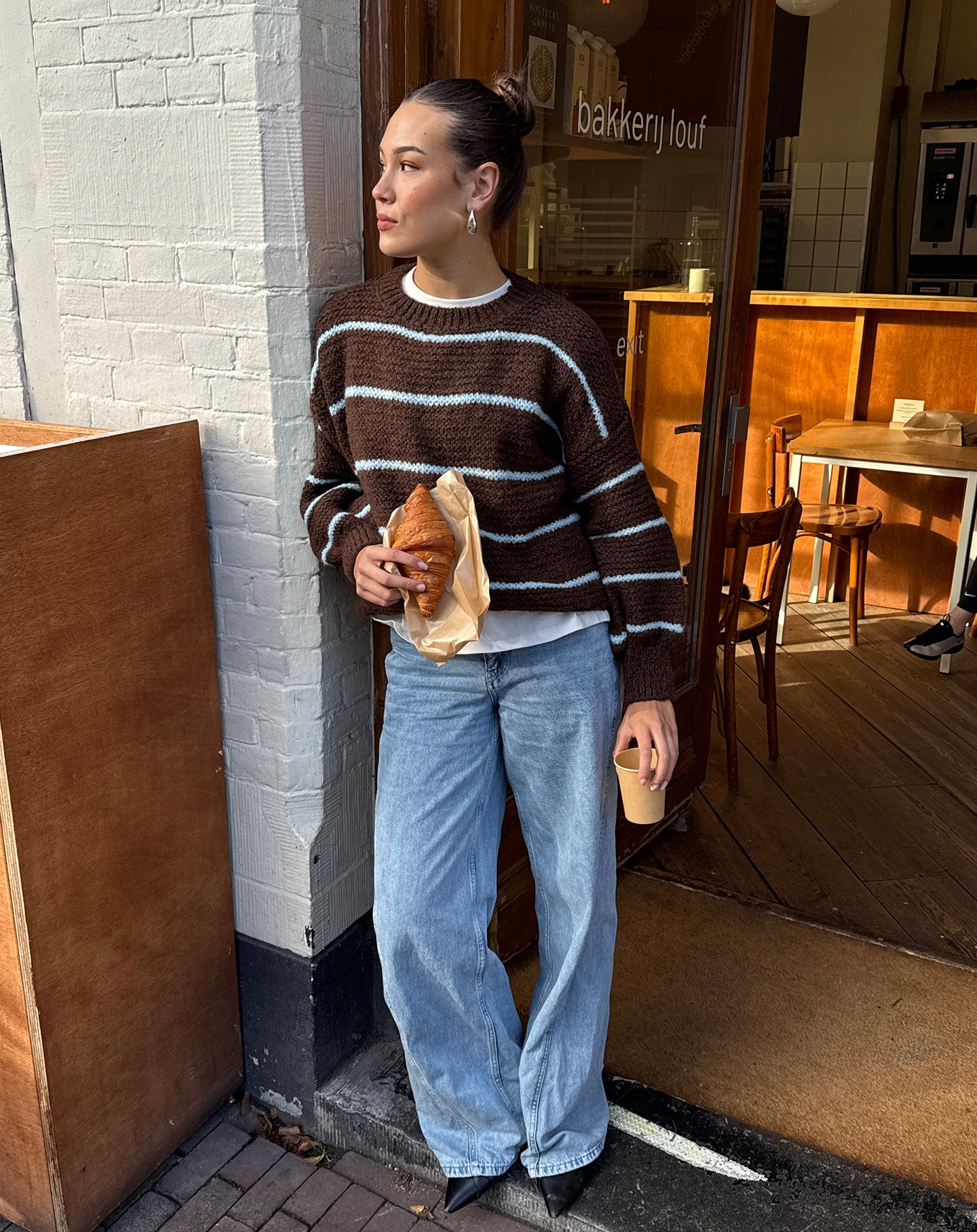 AIMEE SMALL STRIPE KNIT BRUIN