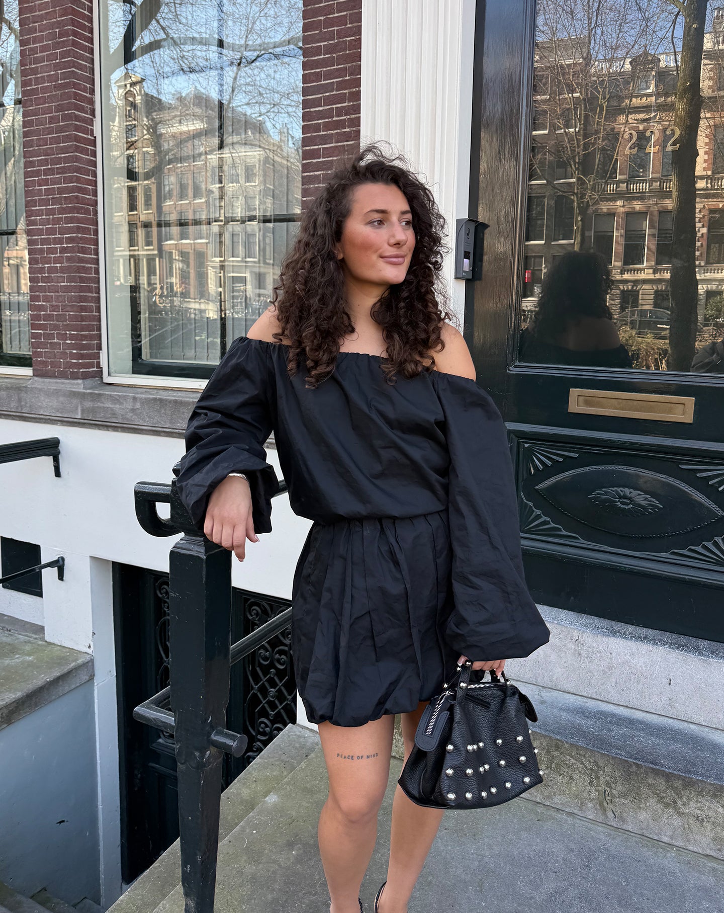 OFF SHOULDER PUFF SLEEVE TOP BLACK
