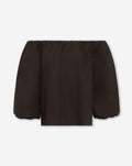 OFF SHOULDER PUFF SLEEVE TOP BROWN