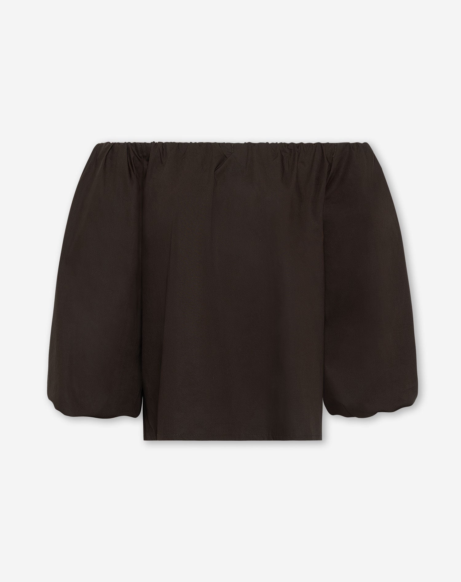 OFF SHOULDER PUFF SLEEVE TOP BROWN