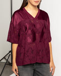 97 SATIN LACE OVERSIZED TEE DARK BURGUNDY