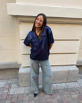 97 SATIN LACE OVERSIZED TEE MARINEBLAUW