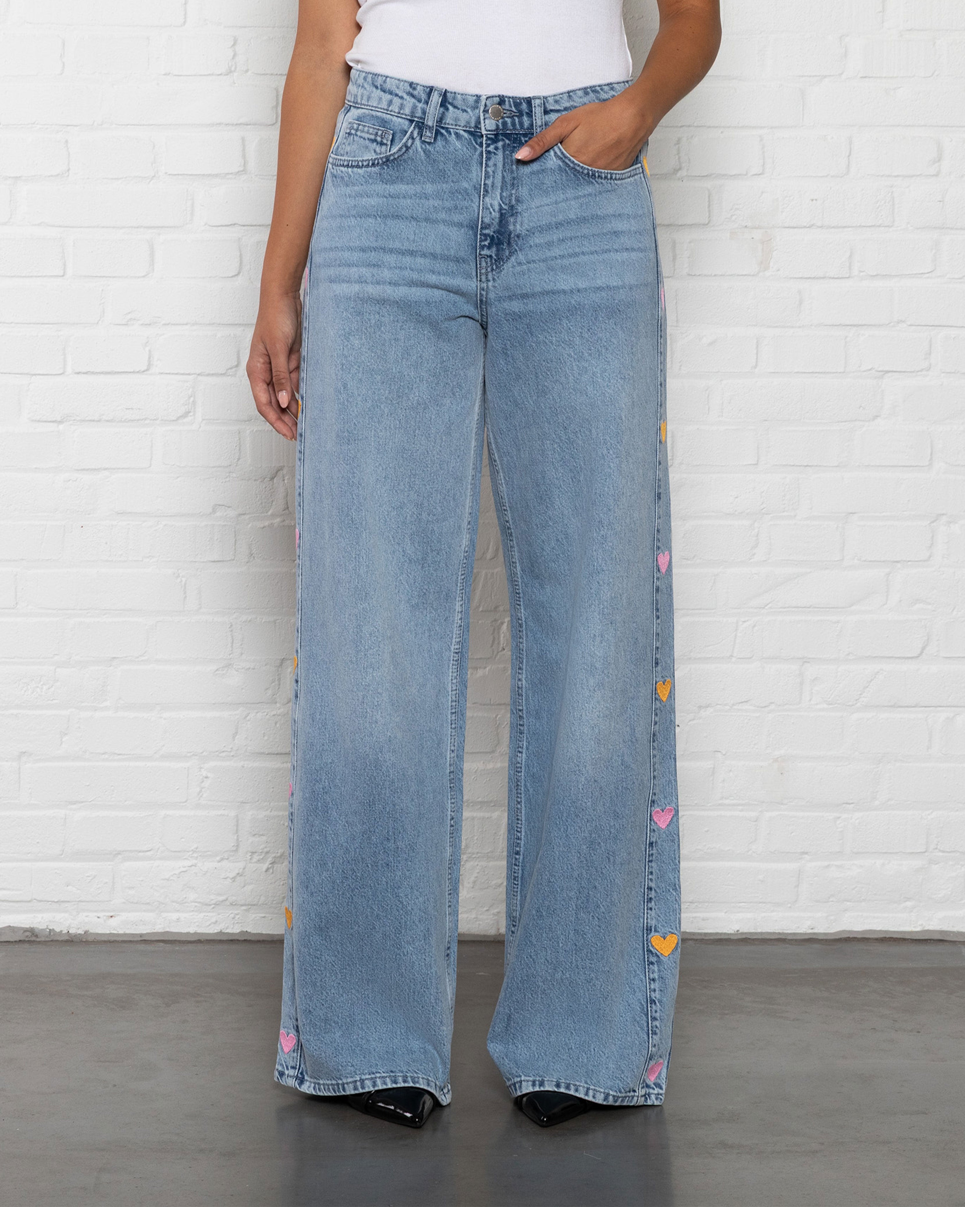 SIDE HEART WIDE LEG JEANS ORANJE ROZE