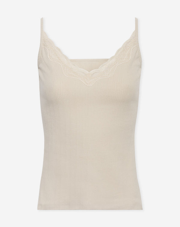RIB LACE TAPE SINGLET BEIGE