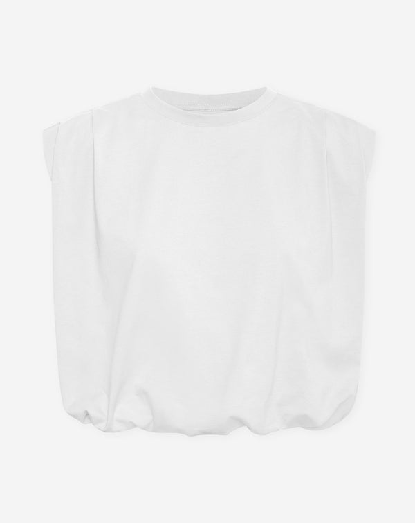 PADDED SHOULDER BUBBLE HEM TEE CRÈME