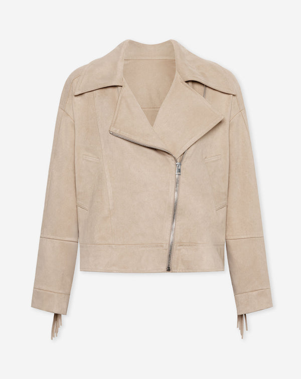 FAUX SUEDE FRINGE JACKET BEIGE